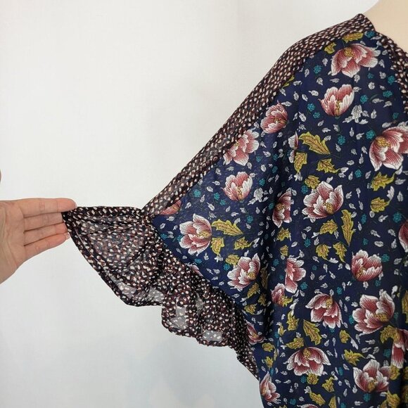 Umgee Sheer Mixed Print Bell Sleeve Boho Kimono Duster Coverup Size Small Medium - Picture 2 of 12